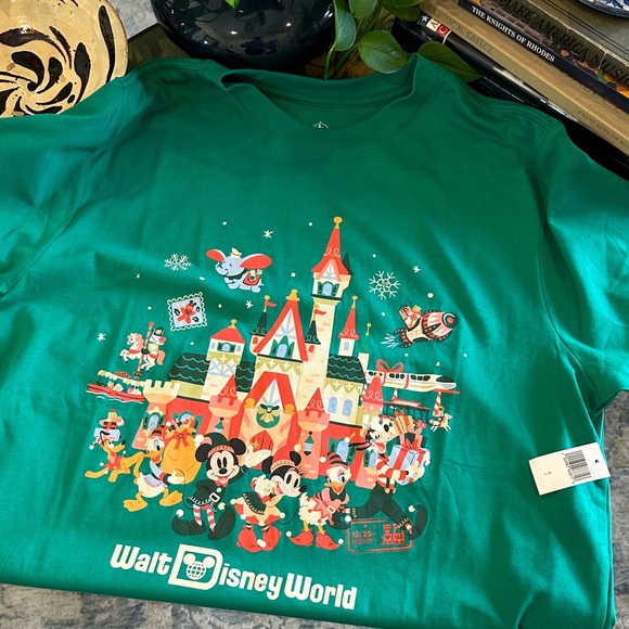 Disney Tops - Walt Disney Green Castle Graphic Tee holiday Christmas Mickey Minnie large